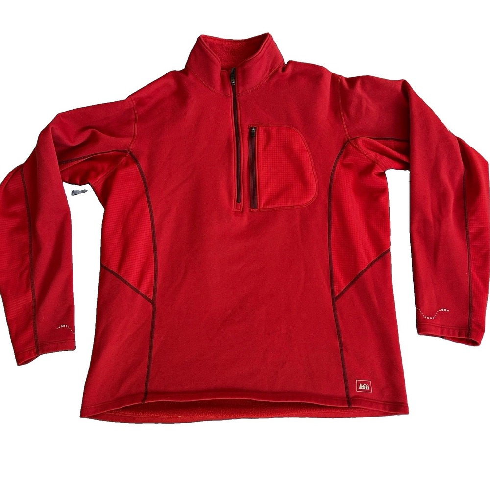 REI Men's XL Red 1/4 Zip Mock Neck Long Sleeve Pullover w/ Pockets performance